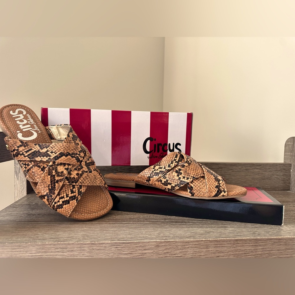 Circus by Sam Edelman, “snake skin” slides size 8
